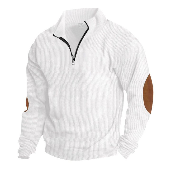 Herren Zip-Pullover mit Lederapplikationen Aliams