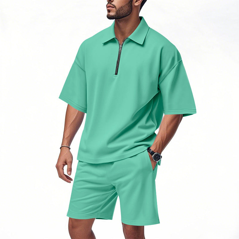 Herren sportliches Kurzarm-Outfit mit Reißverschluss und elastischem Bund Aliams