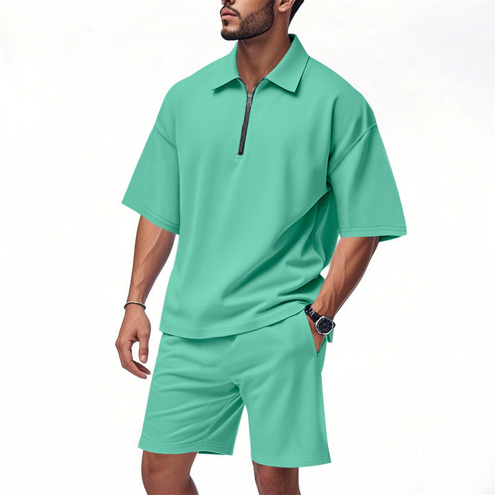 Herren sportliches Kurzarm-Outfit mit Reißverschluss und elastischem Bund Aliams