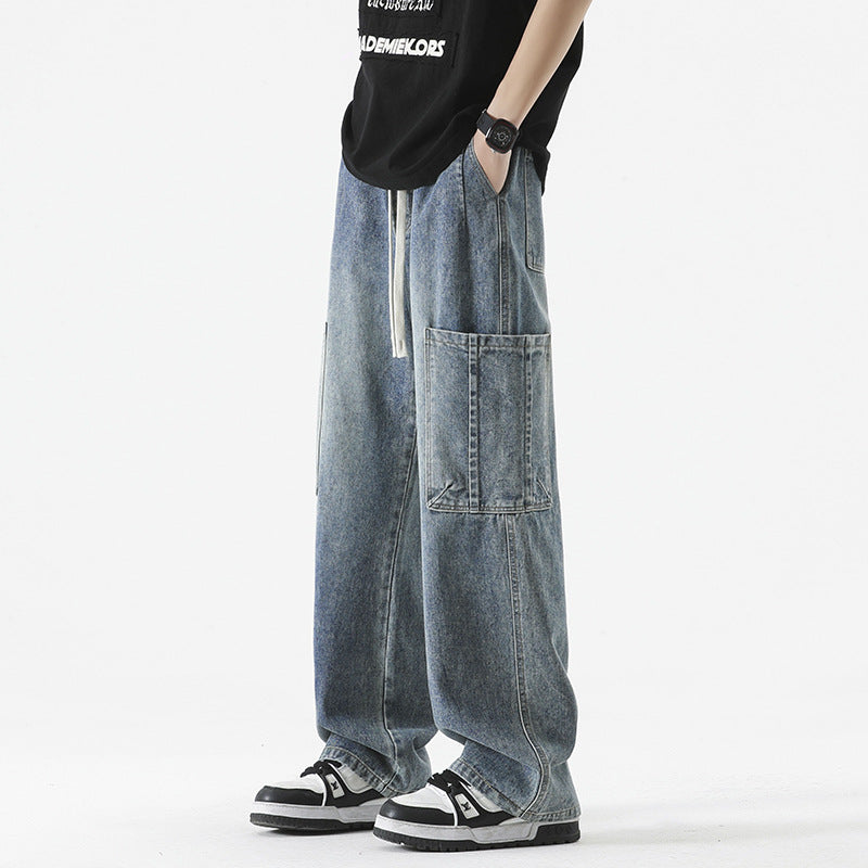 Herren Überdimensionierte Jeans-Hose mit multifunktionalen Taschen Aliams