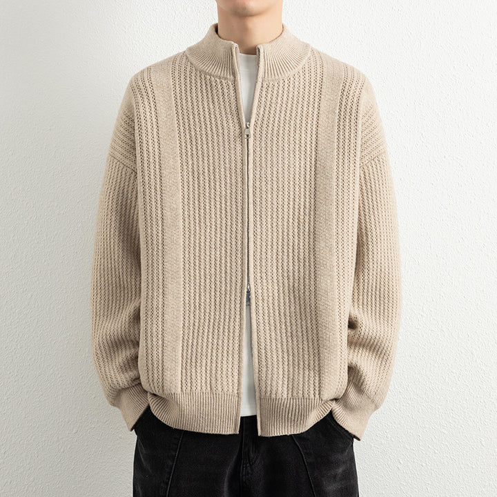 Herren Strickjacke mit modernem Zipper und strukturierter Oberfläche Aliams