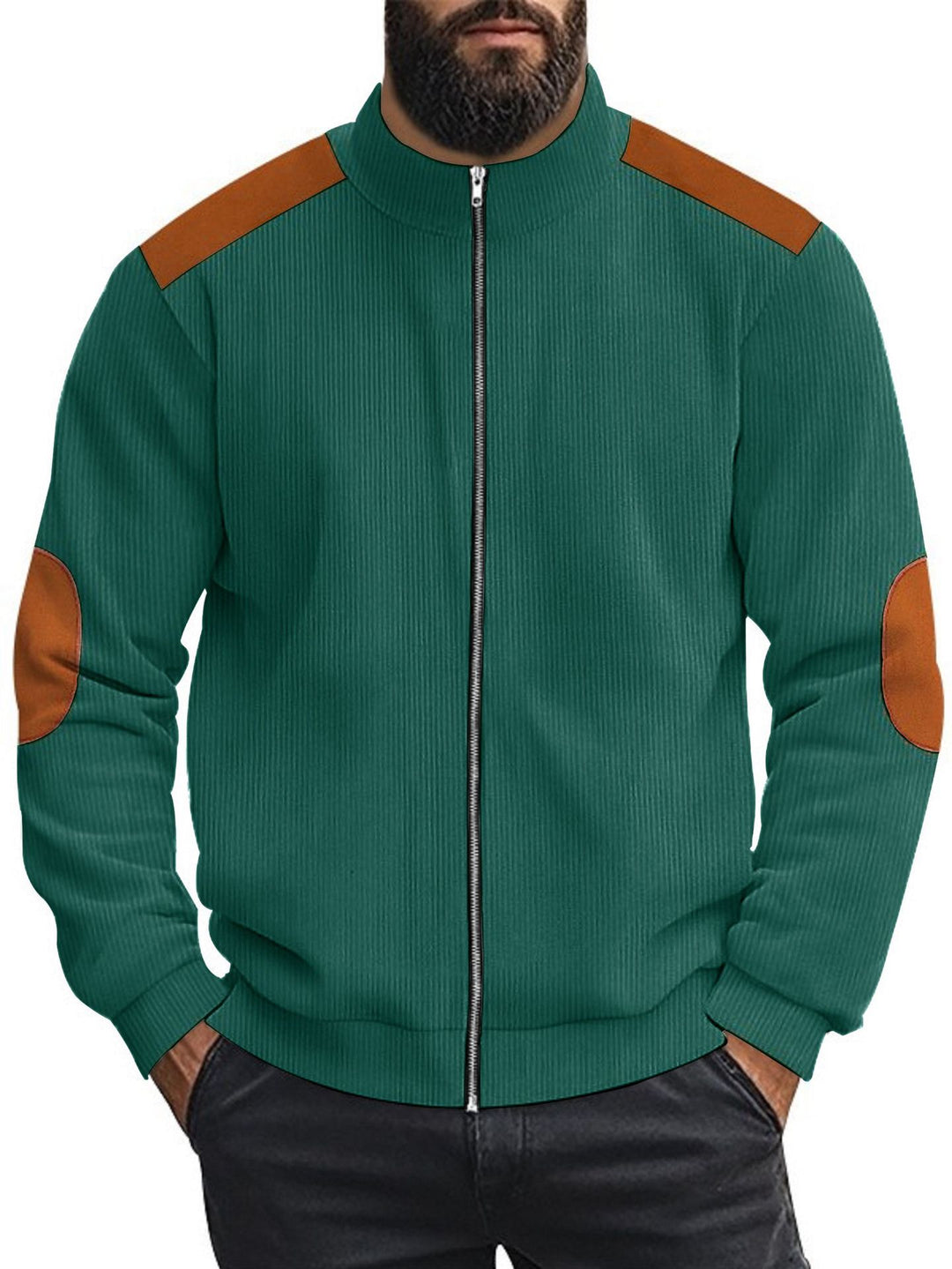 Herren Strickjacke mit modernen Lederakzenten und hoch geschlossenem Kragen Aliams