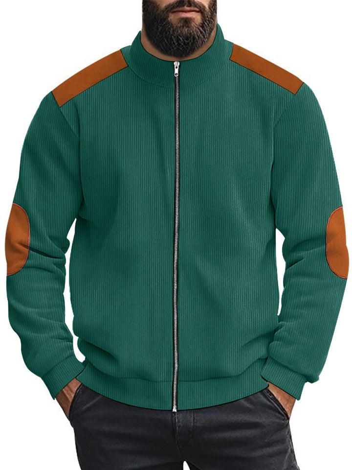 Herren Strickjacke mit modernen Lederakzenten und hoch geschlossenem Kragen Aliams