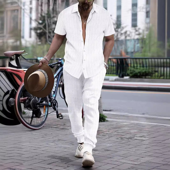 Herren Stylisches Kurzarm Gestreiftes Lounge-Set Aliams