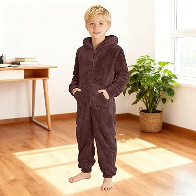 Unisex Kuscheliger Fleece-Overall mit Kapuze Aliams