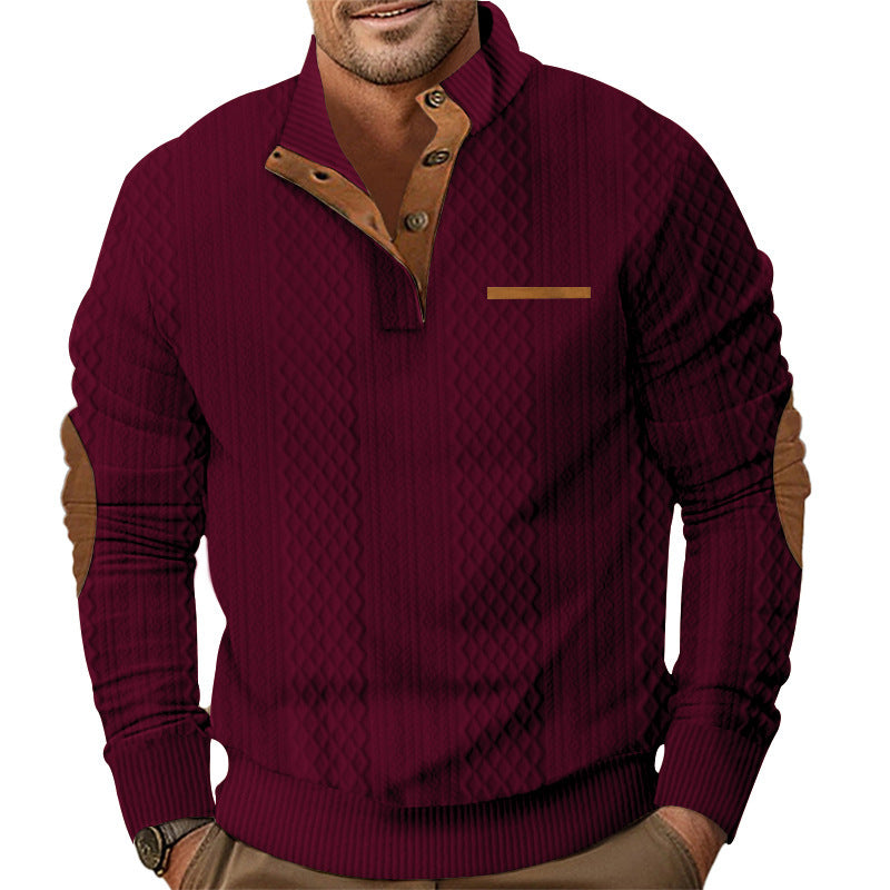 Herren Strickpullover mit klassischer Knopfleiste und Lederdetails Aliams