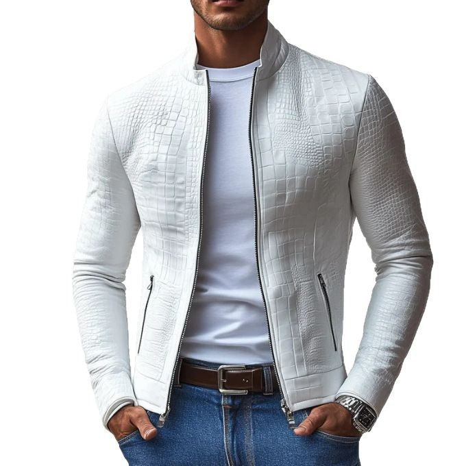 Herren Stylische Kunstlederjacke mit strukturierter Oberfläche Aliams