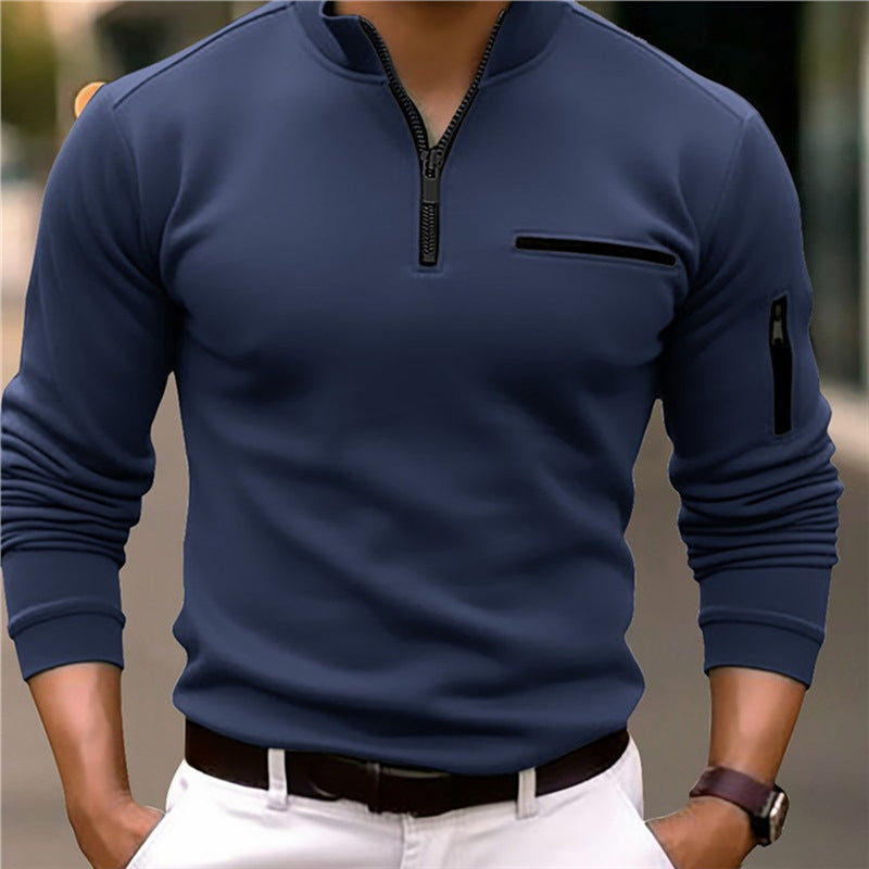 Herren sportlicher Pullover mit Halb-Reißverschluss und praktischen Taschen Aliams