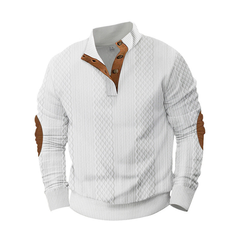 Herren Strickpullover mit innovativem Stehkragen und modernen Lederapplikationen Aliams