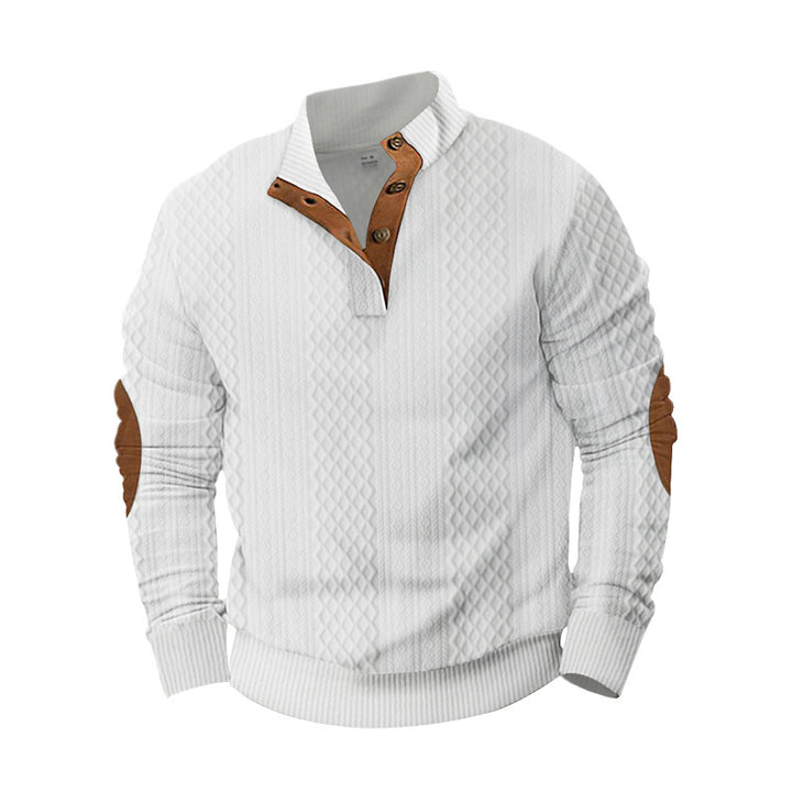 Herren Strickpullover mit innovativem Stehkragen und modernen Lederapplikationen Aliams