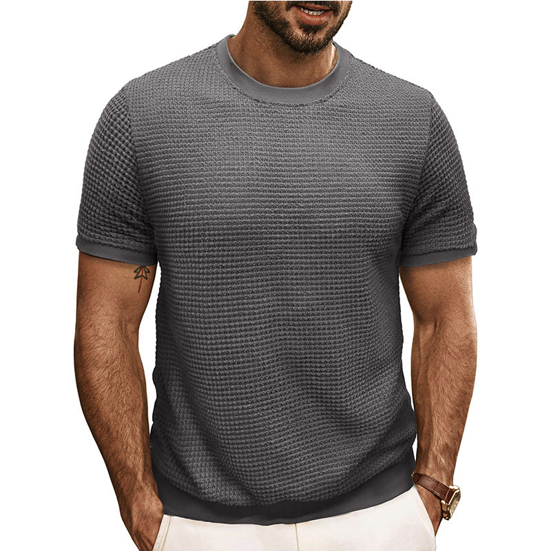 Herren Strukturiertes Kurzarm-T-Shirt aus atmungsaktivem Baumwollmix mit Rundhalsausschnitt Aliams