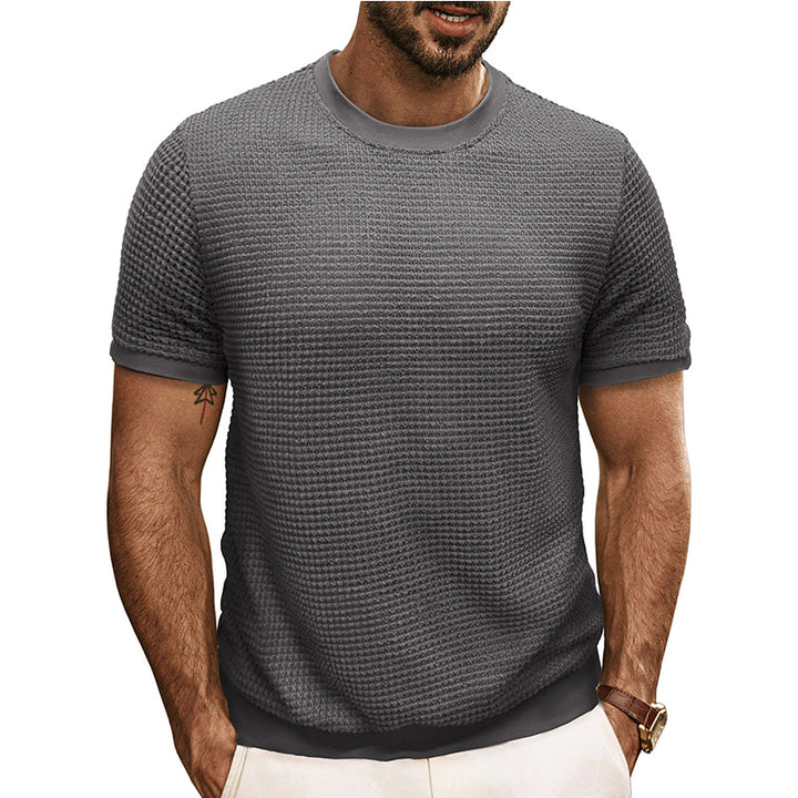 Herren Strukturiertes Kurzarm-T-Shirt aus atmungsaktivem Baumwollmix mit Rundhalsausschnitt Aliams