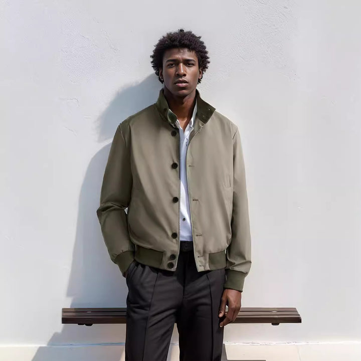 Herren stylische und praktische Bomberjacke mit elastischem Bund und Knopfleiste Aliams