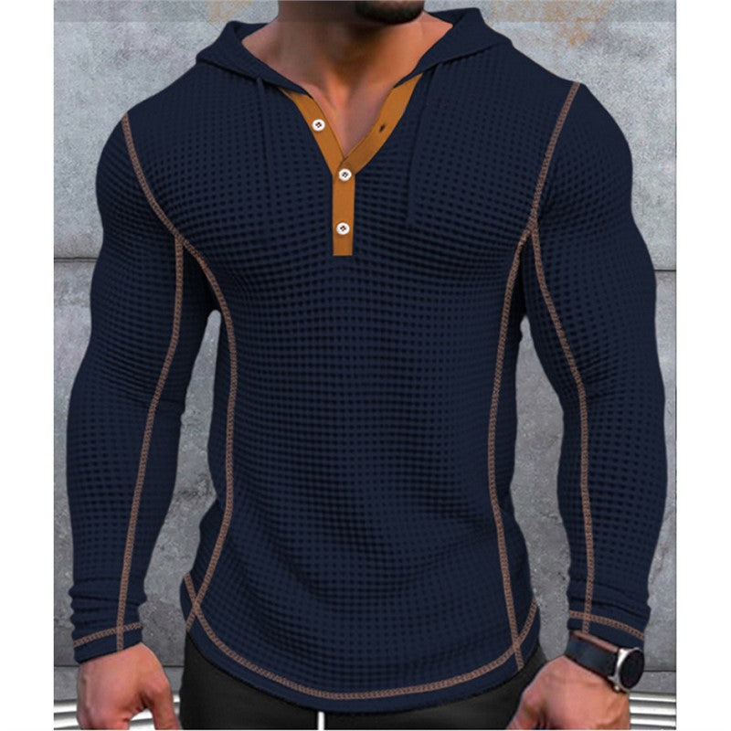 Herren stylisches Kapuzenshirt mit strukturiertem Design und Knopfleiste Aliams