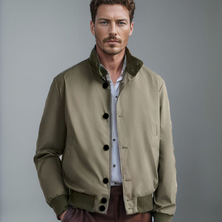 Herren stylische und praktische Bomberjacke mit elastischem Bund und Knopfleiste Aliams