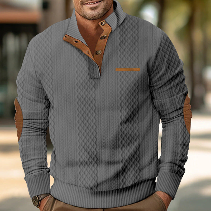 Herren strukturierter Pullover mit modischem Henley-Ausschnitt und geschmackvollen Kunstlederdetails Aliams