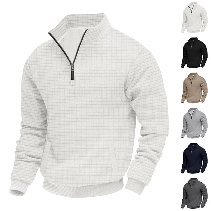 Herren Strukturierter Sweatpullover mit halbem Reißverschluss Aliams