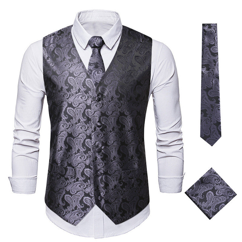 Herren Elegante Weste mit Paisleymuster und passendem Krawatten-Set Aliams