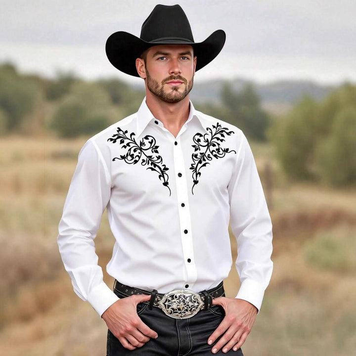 Herren Westernhemd mit kunstvoller Stickerei Aliams