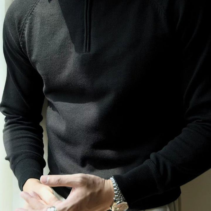 Herren Strickpullover mit kurzem Reißverschluss und sportlichem Stehkragen Aliams
