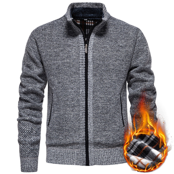 Herren stylischer Strickjacke mit hohem Kragen und praktischen Taschen Aliams