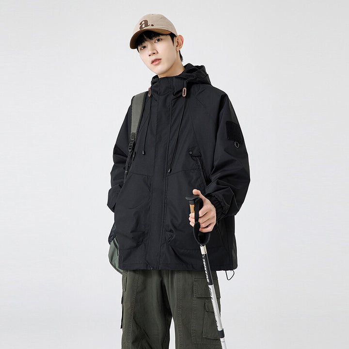 Herren Windbreaker-Jacke mit verstellbarem Kapuzenkragen und praktischen Taschen Aliams