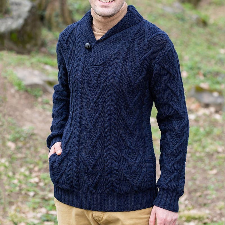 Herren Strickpullover mit klassischem Kragen und strukturiertem Muster Aliams