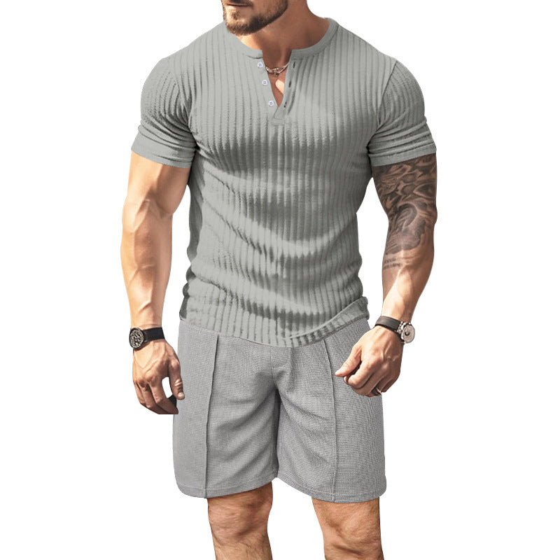 Herren strukturierter Kurzarm-Henley-T-Shirt Aliams