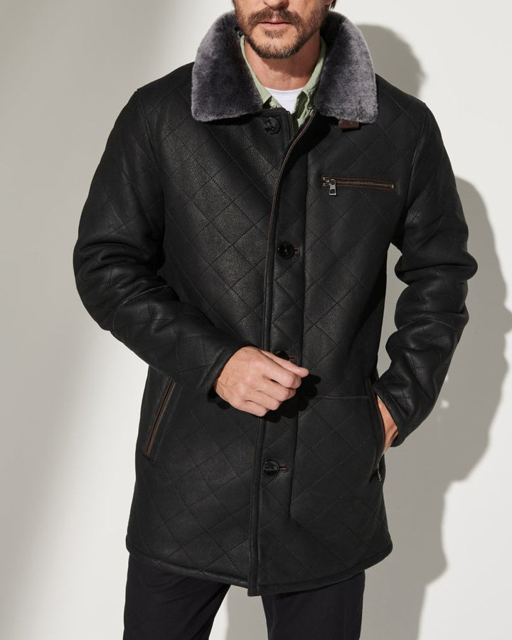 Herren Steppjacke mit luxuriösem Kunstfellkragen Aliams