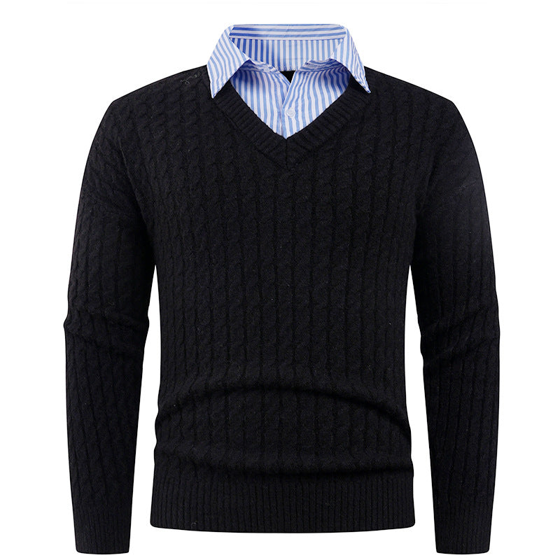 Herren Strickpullover mit Zopfmuster und V-Ausschnitt Aliams