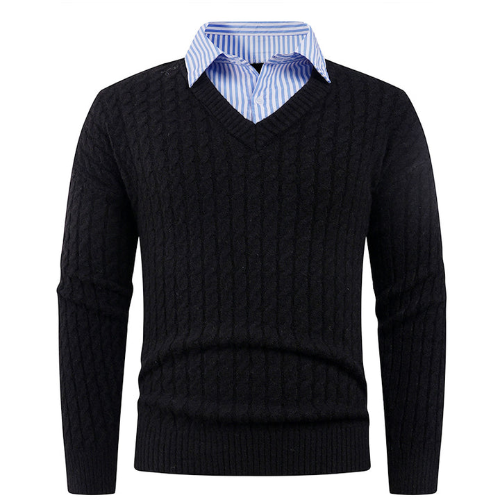 Herren Strickpullover mit Zopfmuster und V-Ausschnitt Aliams