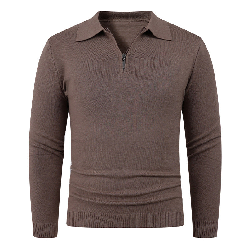Herren Strickpullover mit halb offenem Kragen und feiner Rippenstruktur Aliams