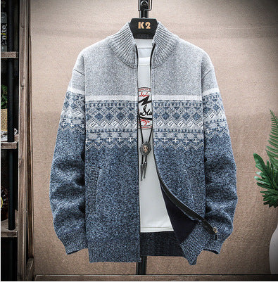 Herren Strickjacke mit nordischem Muster und modischem Reißverschluss Aliams