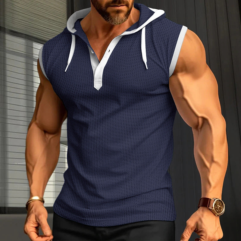 Herren Sportliches Ärmelloses T-Shirt mit Kapuze Aliams