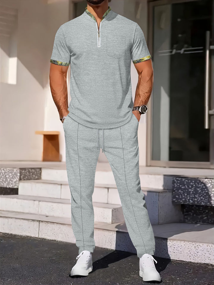 Herren Sportliches Kurzarm-Oberteil mit Reißverschluss und bequemen Jogginghosen Aliams