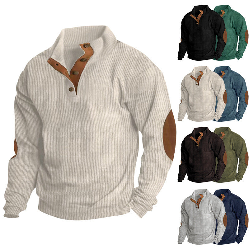 Herren Strukturierter Pullover mit modischen Lederapplikationen Aliams