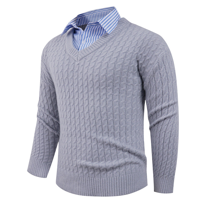 Herren Strickpullover mit Zopfmuster und V-Ausschnitt Aliams