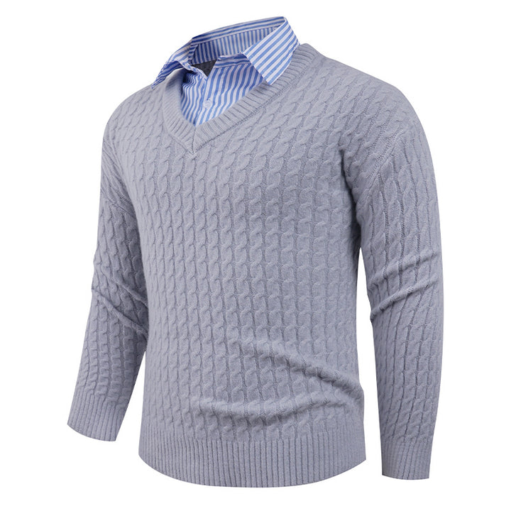Herren Strickpullover mit Zopfmuster und V-Ausschnitt Aliams