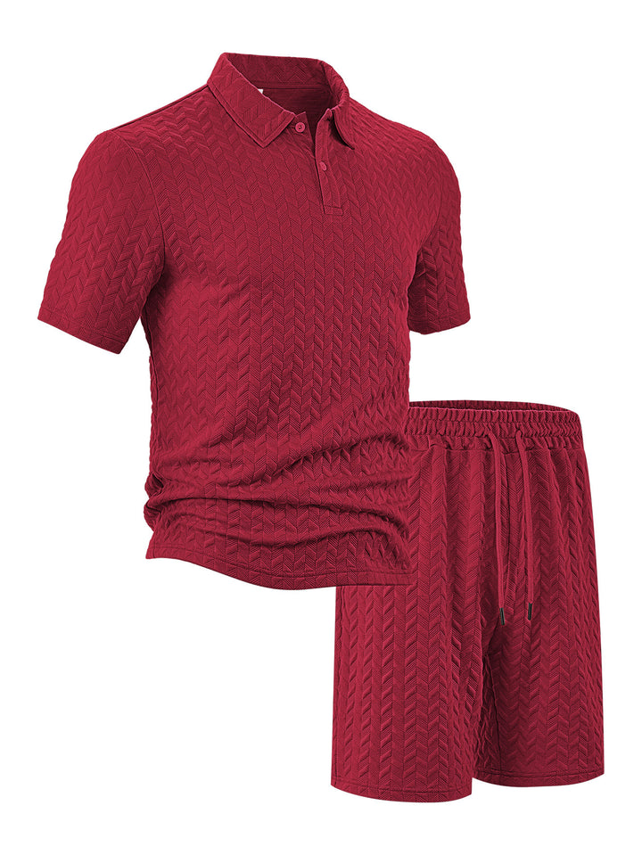 Herren sportliches Kurzarm-Polo und Shorts Set mit strukturiertem Design Aliams