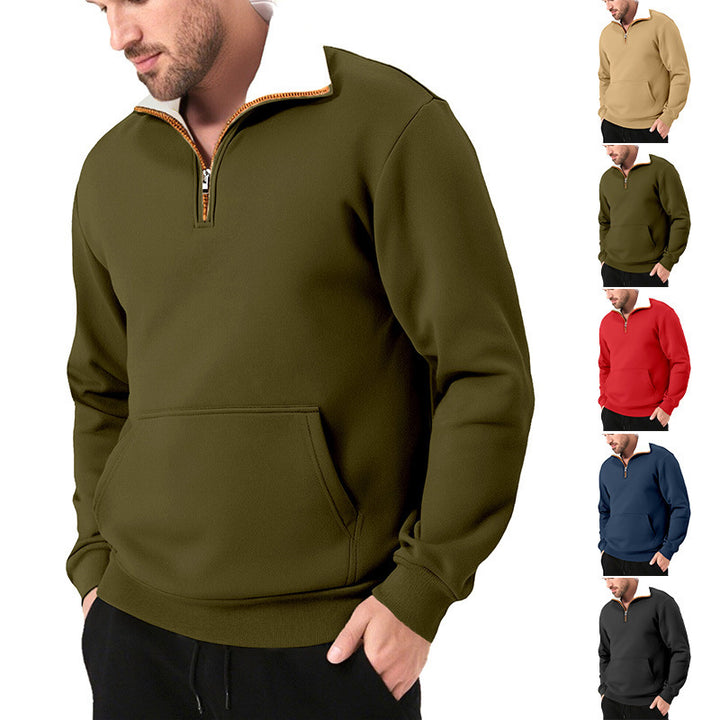 Herren sportlicher Sweatpullover mit innovativem Kragen und praktischer Kängurutasche Aliams