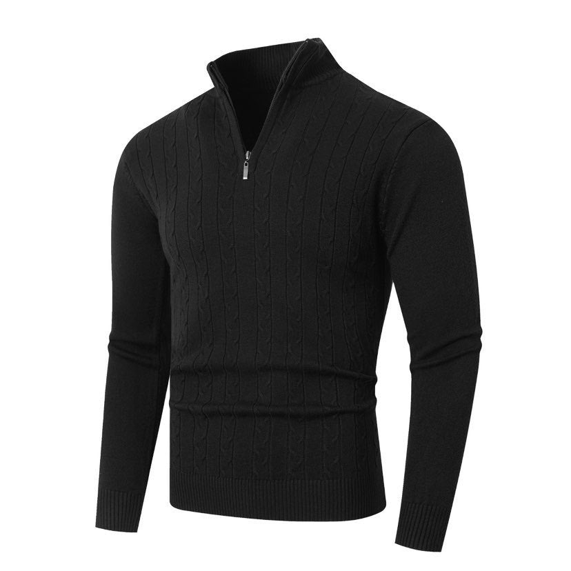 Herren stylischer Strickpullover mit hohem Stehkragen und durchgehendem Reißverschluss Aliams