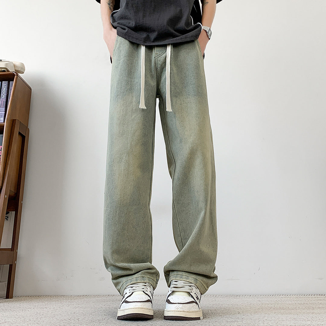 Herren weit geschnittene Denim-Hose mit verstellbarem Bund Aliams