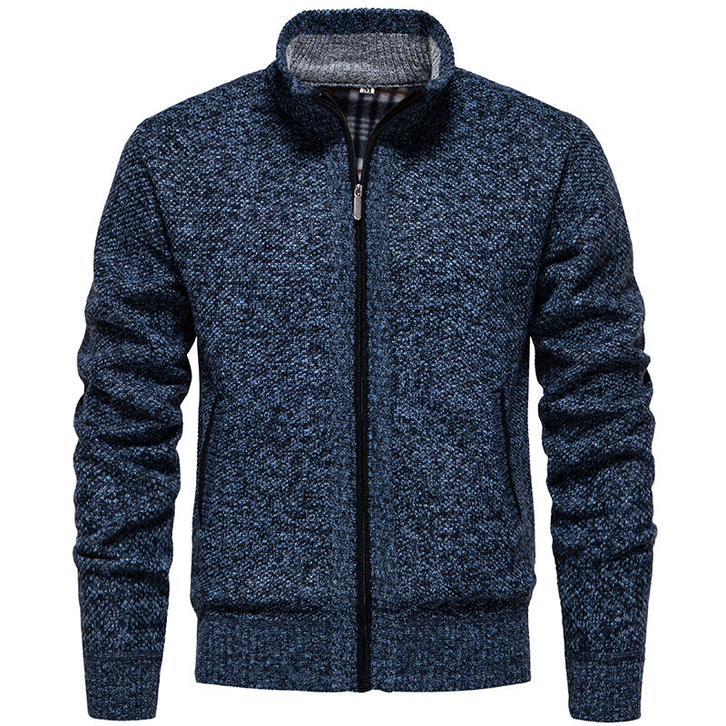 Herren stylischer Strickjacke mit hohem Kragen und praktischen Taschen Aliams