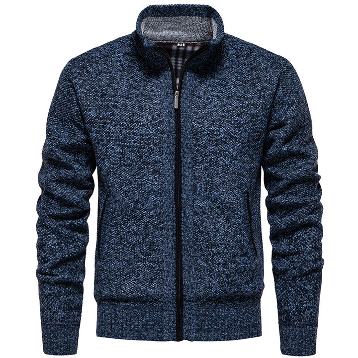 Herren stylischer Strickjacke mit hohem Kragen und praktischen Taschen Aliams