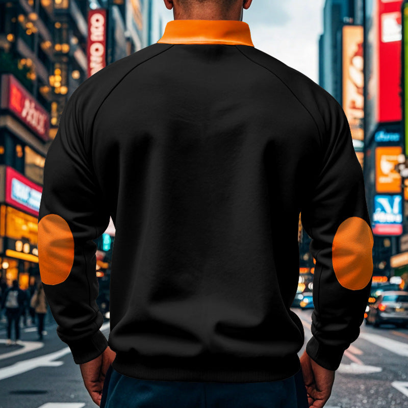 Herren sportlicher Stehkragen Pullover mit Reißverschluss und praktischer Brusttasche Aliams