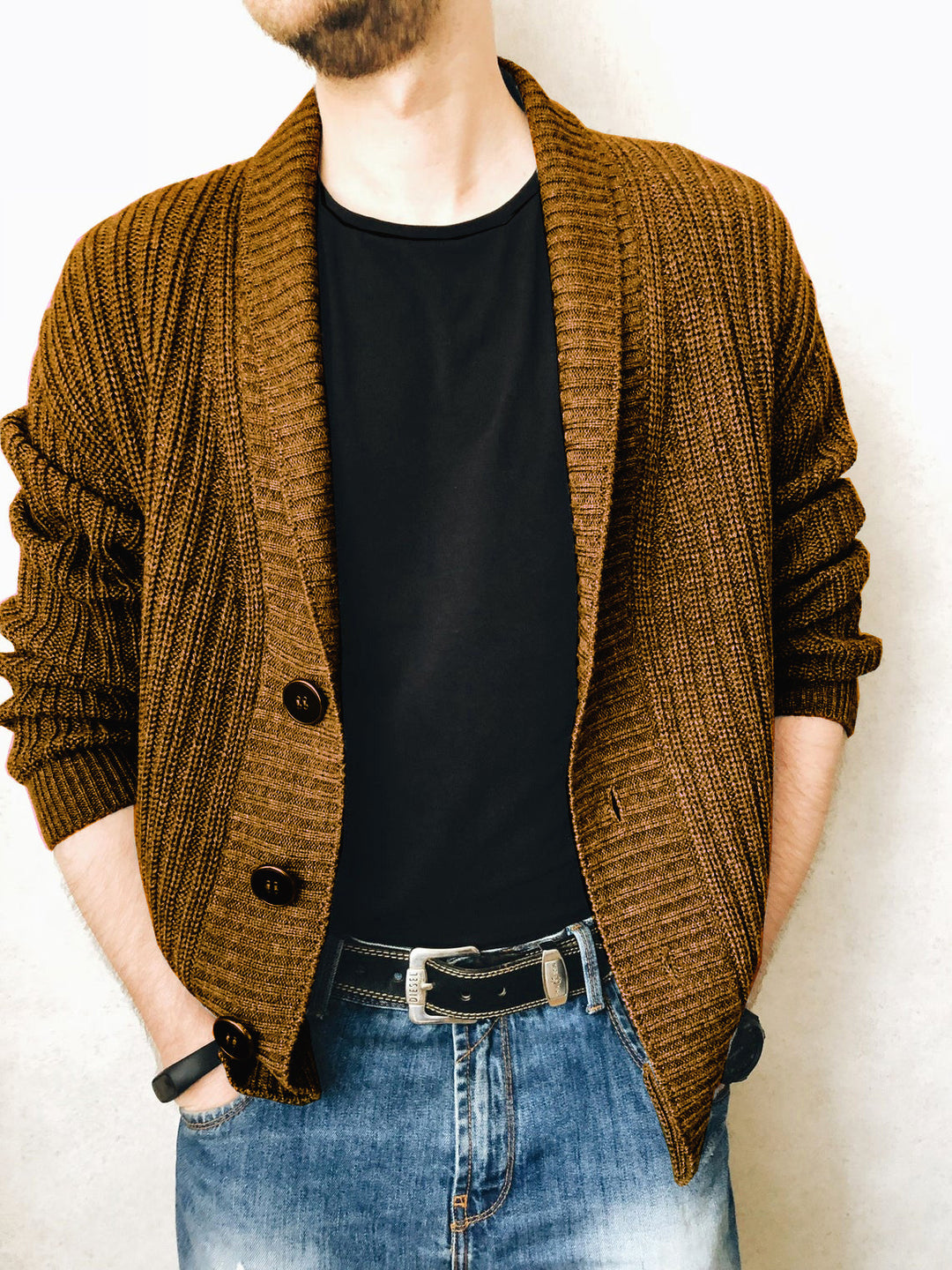 Herren Strickjacke mit modischem Schalkragen und praktischen Knöpfen Aliams