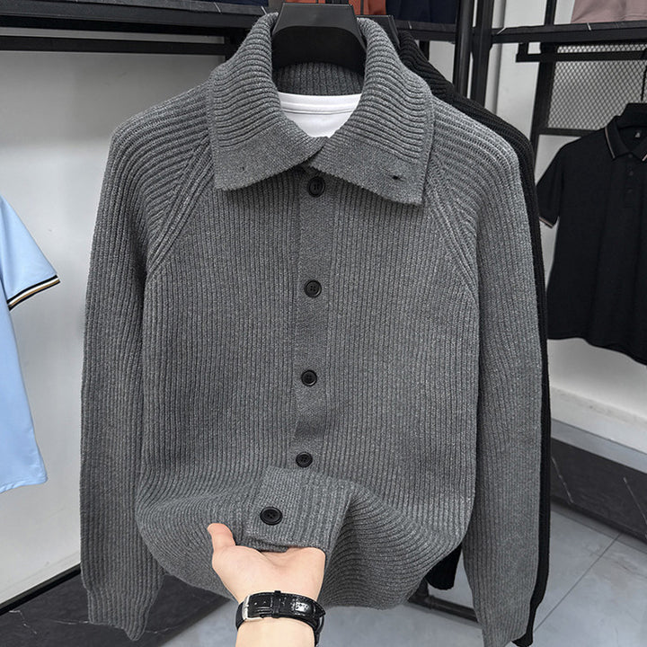 Herren Strickjacke mit weichem Rippstrickmuster und Button-Down-Kragen Aliams