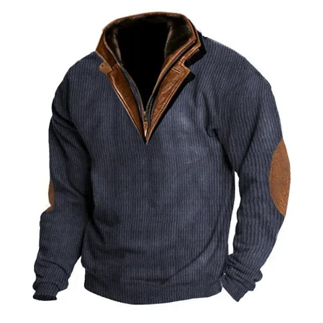Herren Strickpullover mit Lederdetails und hohem Kragen Aliams