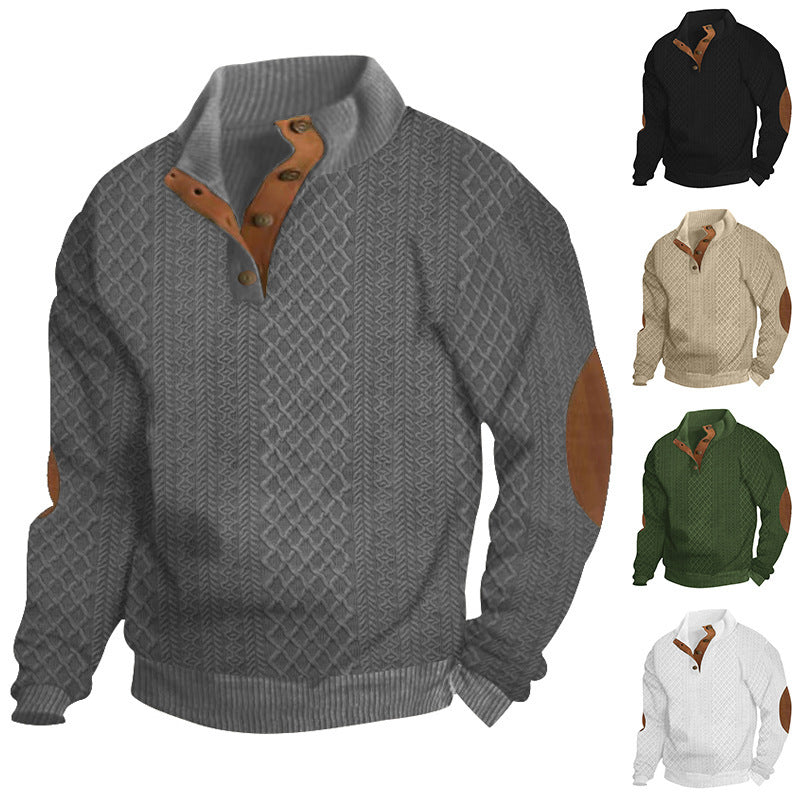 Herren Sweatshirt mit strukturiertem Strickmuster und Lederdetails Aliams