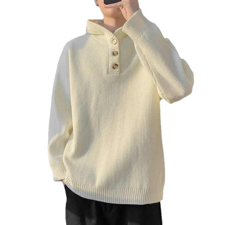 Herren Strickpullover mit Knopfleiste und Kapuze Aliams